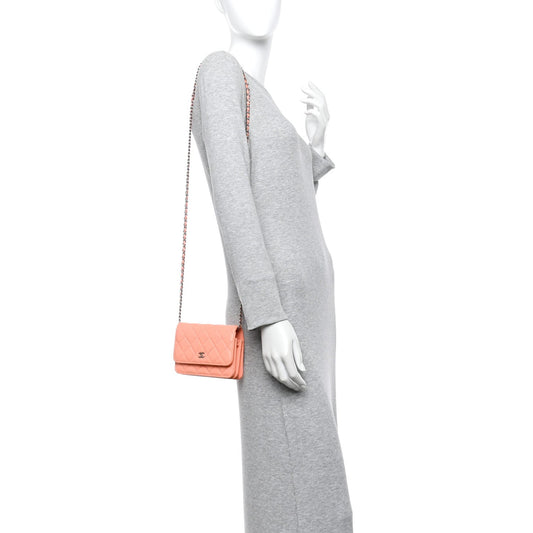 Caviar Quilted Mini Wallet On Chain WOC Coral