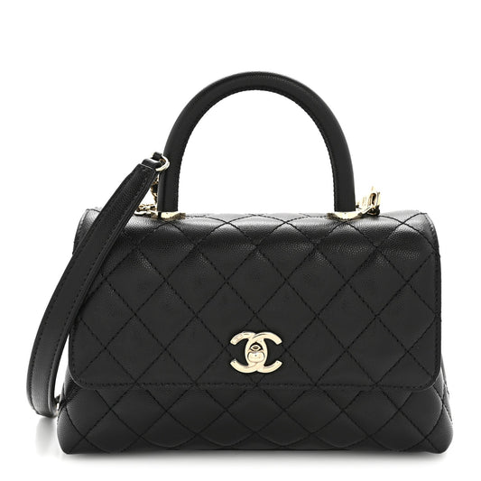 Caviar Quilted Mini Coco Handle Flap Black