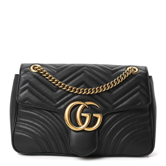Calfskin Matelasse Medium GG Marmont Shoulder Bag Black