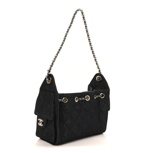 Denim Quilted Mini Chanel 25 Handbag Dark Blue