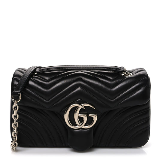 Lambskin Matelasse Medium GG Marmont Shoulder Bag Black