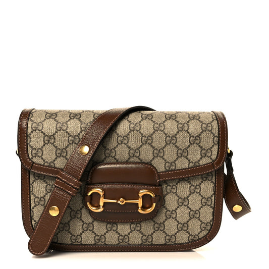 GG Supreme Monogram Horsebit 1955 Shoulder Bag Beige Brown Sugar
