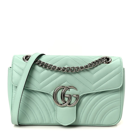 Calfskin Matelasse Small GG Marmont Shoulder Bag Water Green