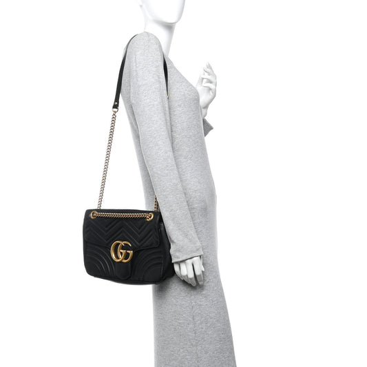 Calfskin Matelasse Medium GG Marmont Shoulder Bag Black