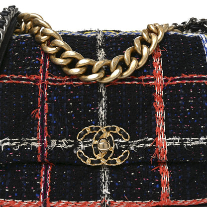 Tweed Quilted Large Chanel 19 Flap Black Orange Blue