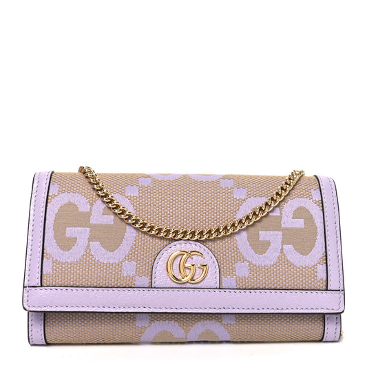 Monogram Jumbo GG Textured Dollar Calfskin Ophidia Continental Wallet On Chain Beige Lapis