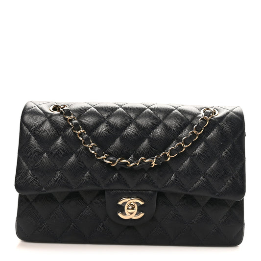 Caviar Quilted Medium Double Flap Navy
