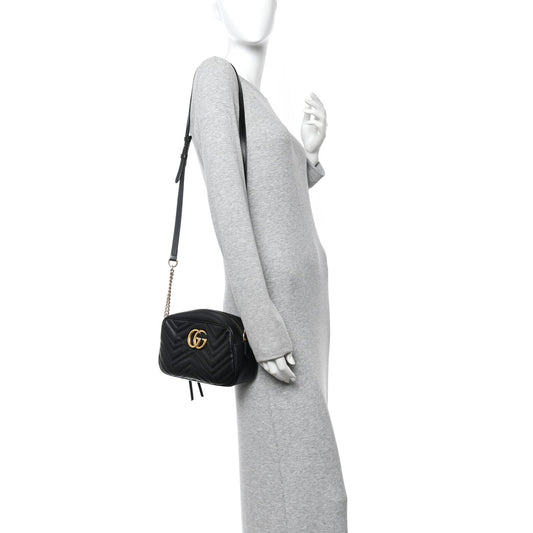 Calfskin Matelasse Small GG Marmont Chain Shoulder Bag Black
