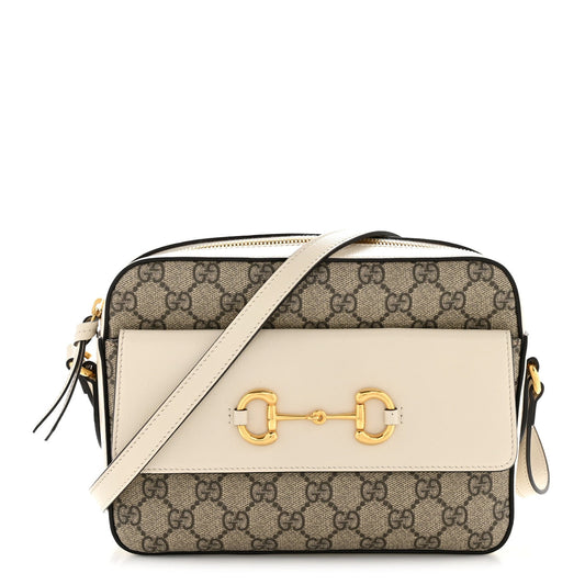 GG Supreme Monogram Small Horsebit 1955 Shoulder Bag Beige Mystic White