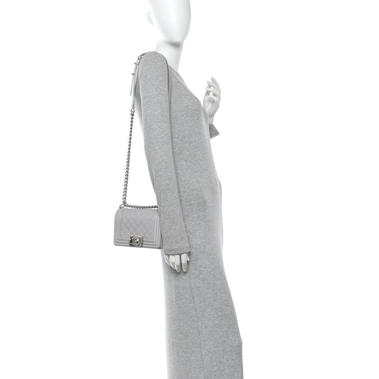 Lambskin Quilted Small Boy Flap Grey