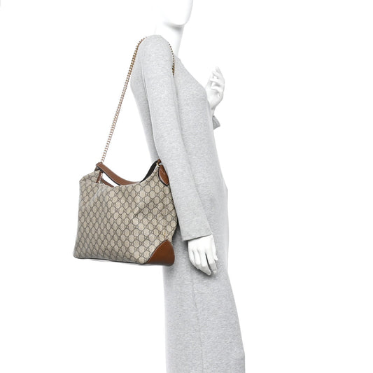 GG Supreme Monogram Large Linea A Hobo Light Brown