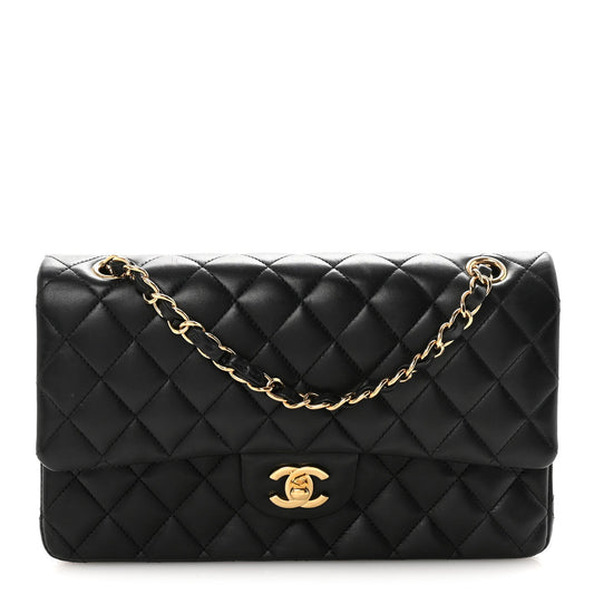 Lambskin Quilted Medium Double Flap Black