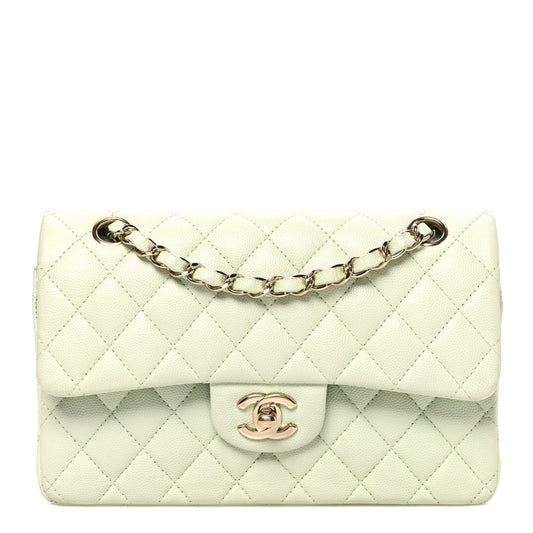 Caviar Quilted Small Double Flap Light Green