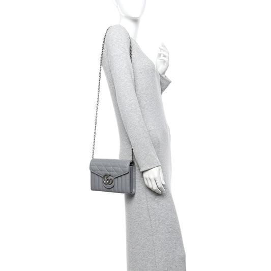 Calfskin Matelasse Aria GG Marmont Chain Wallet Deep Grey