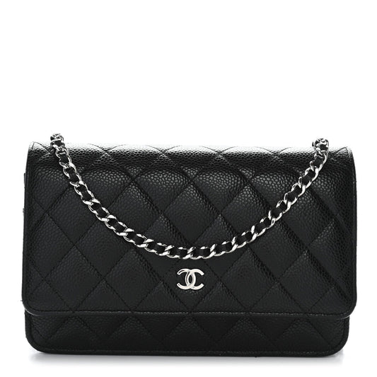 Caviar Quilted Wallet on Chain WOC Black