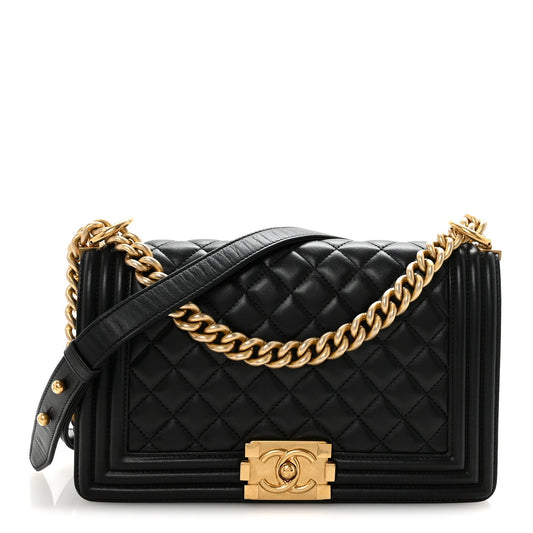 Lambskin Quilted Medium Boy Flap Black