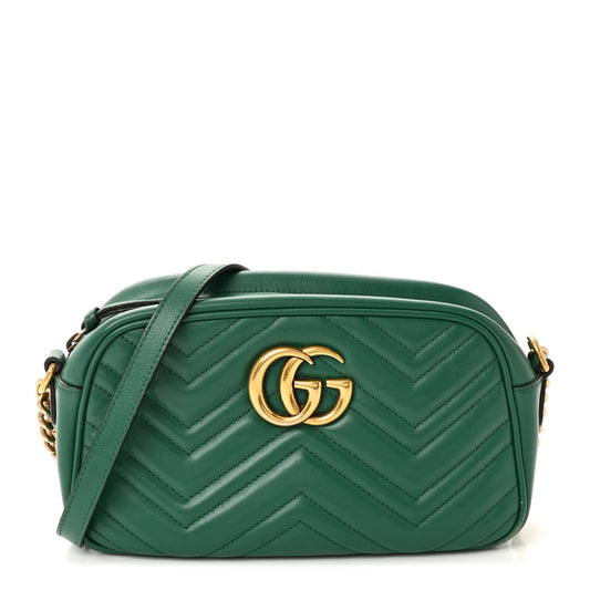 Calfskin Matelasse Small GG Marmont Chain Shoulder Bag Emerald Green