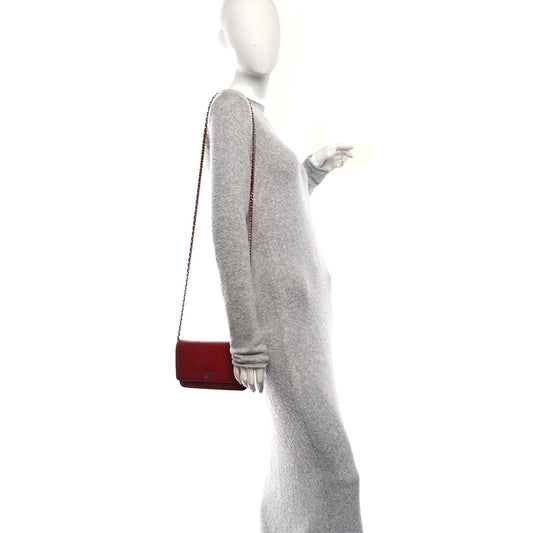 Lambskin Camellia Embossed Wallet on Chain WOC Red
