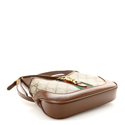 GG Supreme Monogram Azalea Calfskin Web Mini Jackie 1961 Hobo Beige Ebony Brown Sugar