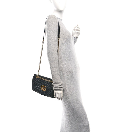 Calfskin Matelasse Small GG Marmont Shoulder Bag Black
