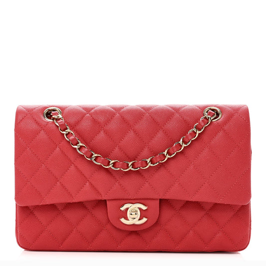 Caviar Quilted Medium Double Flap Red
