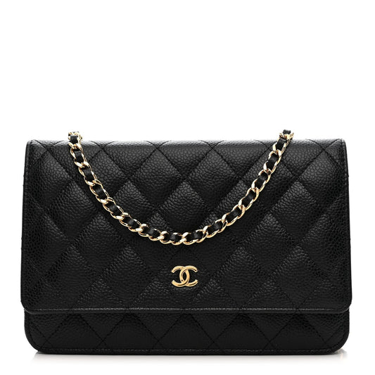 Caviar Quilted Wallet on Chain WOC Black