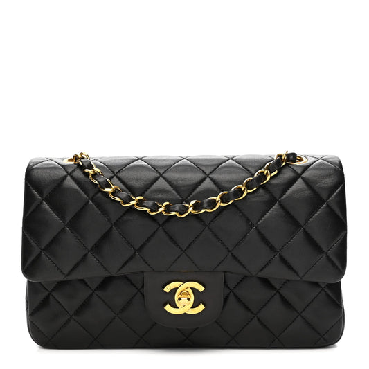 Lambskin Quilted Small Double Flap Black