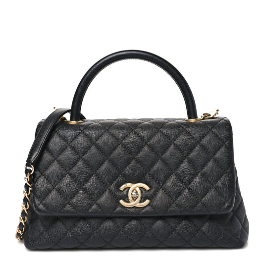 Caviar Quilted Small Coco Chain Handle Flap Black