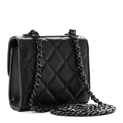 Lambskin Quilted Mini Trendy CC Clutch With Chain So Black