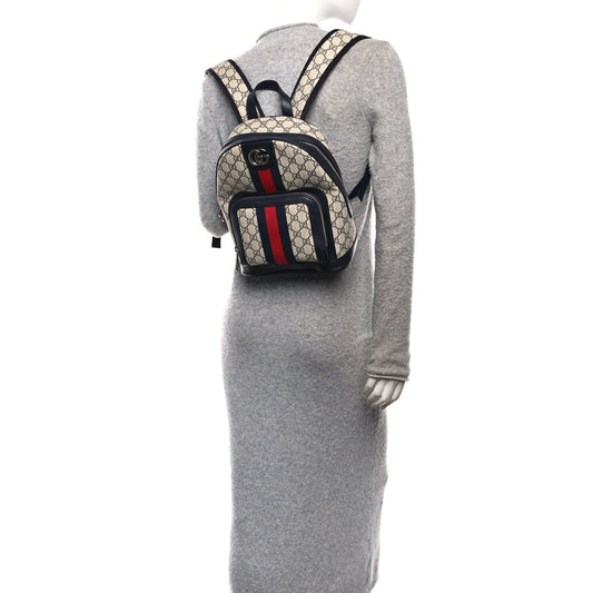 GG Supreme Monogram Textured Dollar Calfskin Web Small Ophidia Day Backpack Beige Blue Black