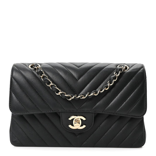 Caviar Chevron Quilted Small Double Flap Black