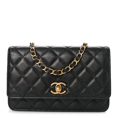 Pearly Caviar Quilted Fit For You Wallet On Chain WOC Black