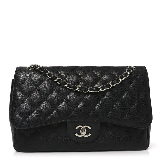 Caviar Quilted Jumbo Double Flap Black