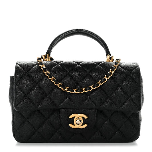 Caviar Quilted Mini Top Handle Rectangular Flap Black