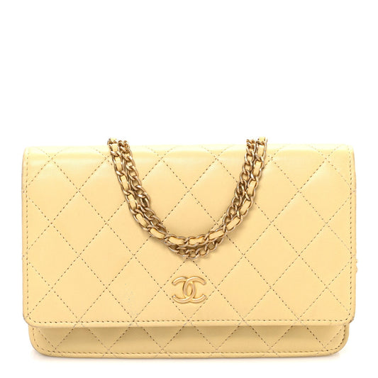 Lambskin Quilted Enamel Wallet On Chain WOC Yellow
