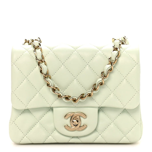 Lambskin Quilted Mini Square Flap Light Green