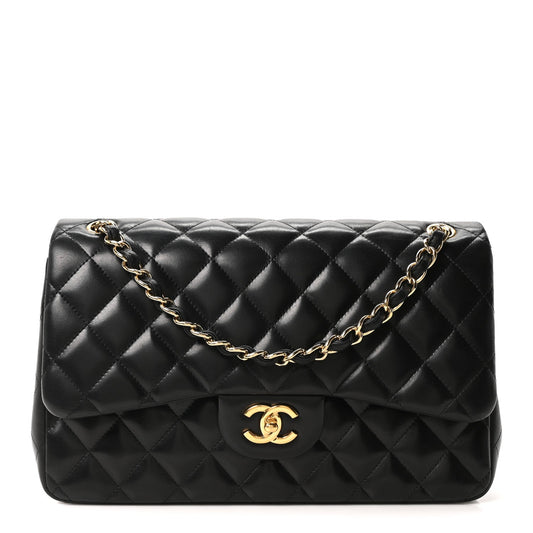 Lambskin Quilted Jumbo Double Flap Black