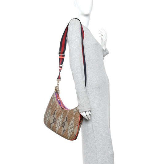 GG Supreme Monogram Mix Monogram Web Patchwork Large Attache Shoulder Bag Beige Multicolor