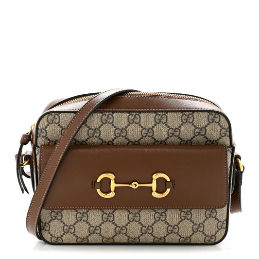GG Supreme Monogram Small Horsebit 1955 Shoulder Bag Beige Brown Sugar