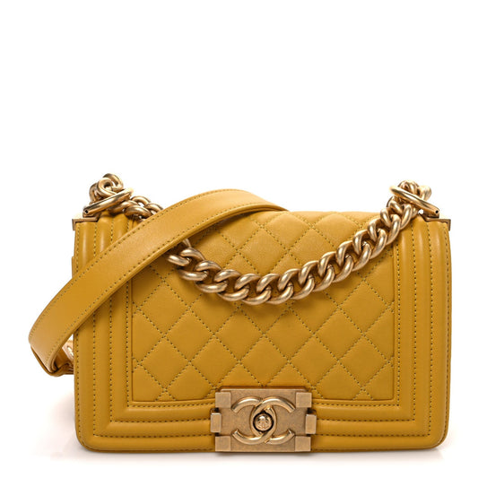 Lambskin Quilted Small Boy Flap Yellow