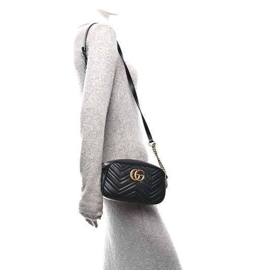 Calfskin Matelasse Small GG Marmont Chain Shoulder Bag Black