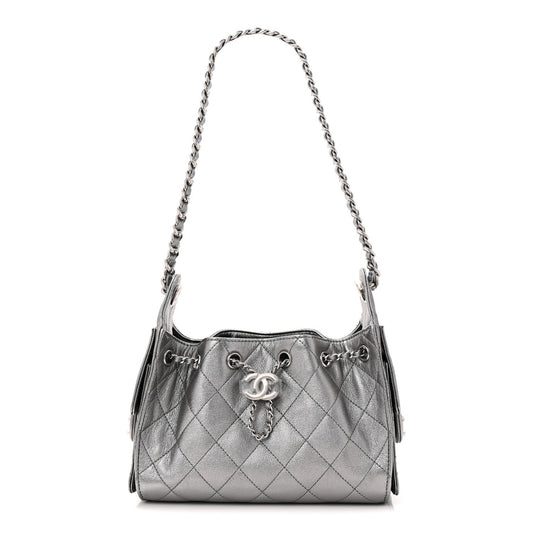 Metallic Caviar Quilted Mini Chanel 25 Handbag Anthracite