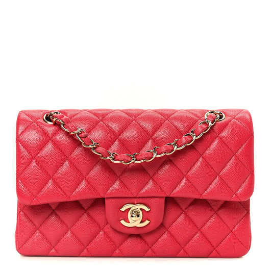 Caviar Quilted Small Double Flap Dark Pink