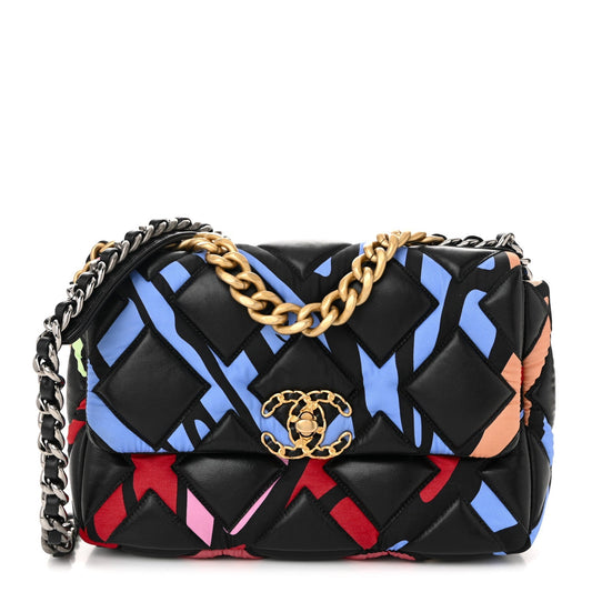 Lambskin Printed Fabric Medium Chanel 19 Flap Black Multicolor