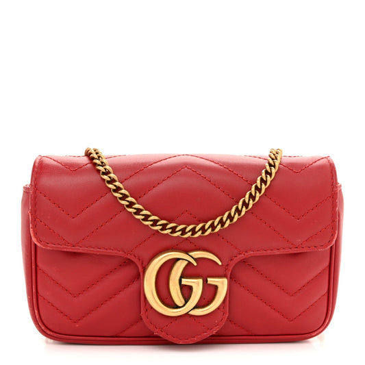 Calfskin Matelasse Super Mini GG Marmont Shoulder Bag Hibiscus Red
