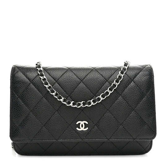 Caviar Quilted Wallet on Chain WOC Black