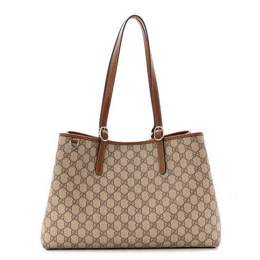 GG Supreme Monogram Emblem Large Tote Bag Beige Dark Brown