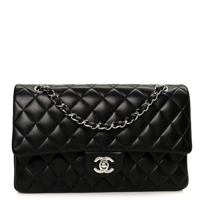 Lambskin Quilted Medium Double Flap Black