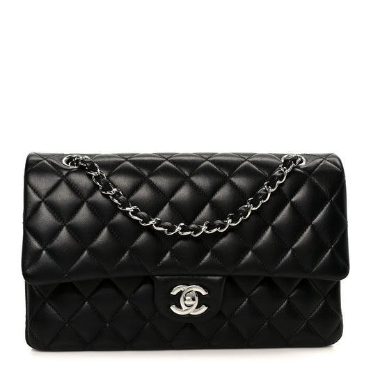 Lambskin Quilted Medium Double Flap Black
