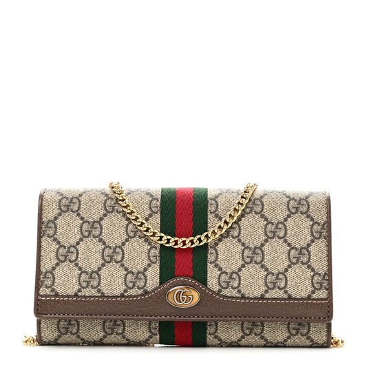 GG Supreme Monogram Web Ophidia Wallet On Chain Brown